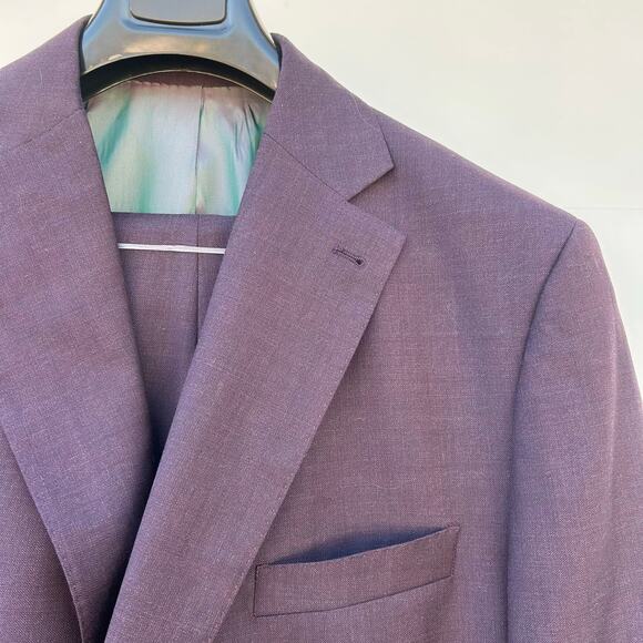 Paul Fredrick Wool Stretch Bengaline Suit Plum Purple Jacket 48R Pants 46W - Picture 6 of 12